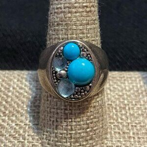 Michael Dawkins Sterling Silver Turquoise and Topaz Ring Size 9